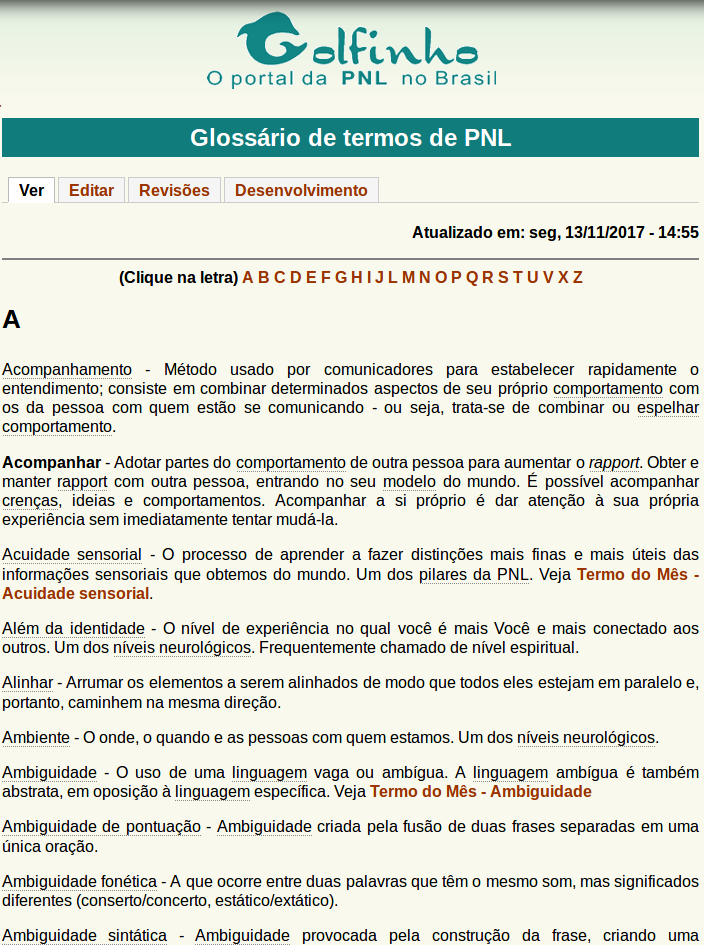 Glossário de termos de PNL Metas & Objetivos